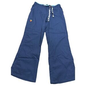 MARY ENGELBREIT Blue Scrub Pants Floral EMBROIDERED Size M Women's